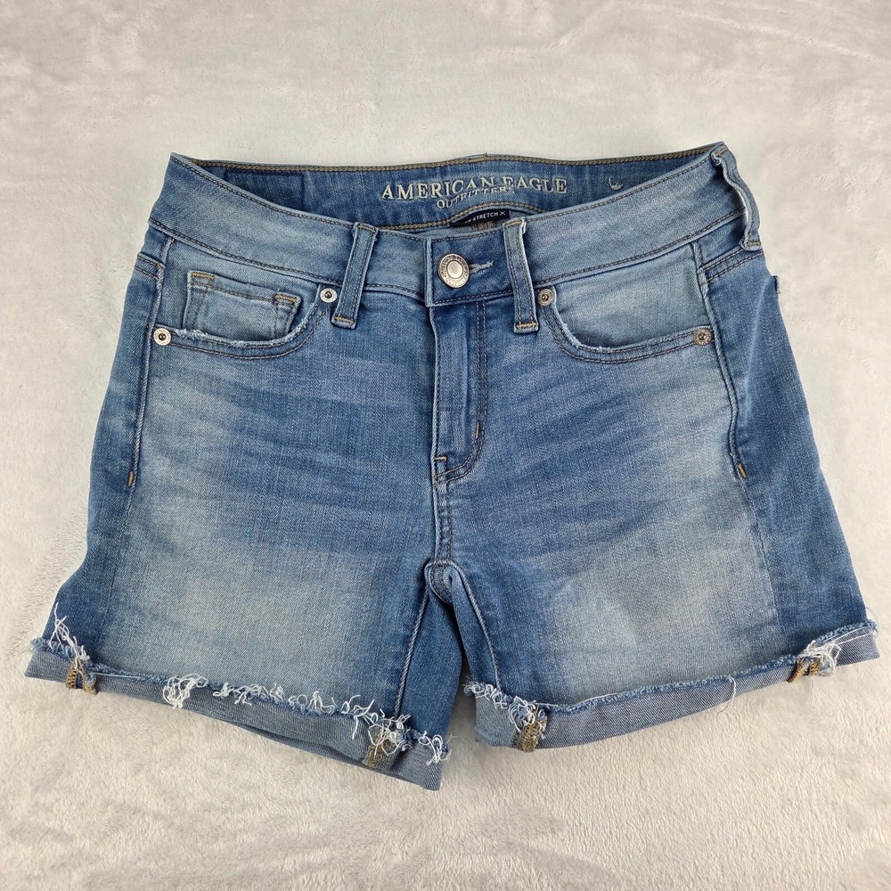 American Eagle Shorts Womens‎ Size 0 Cuffed Hem Denim Jean Midi Super Stretch